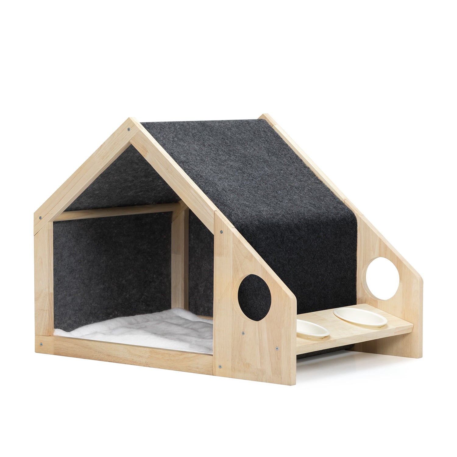 Pefilos 22" Pet House with Bowl Wooden Dog Houses Indoor Kennel with Mat Cat House, Beige Pefilos 22" Pet House with Bowl Wooden Dog Houses Indoor Kennel with Mat Cat House, Beige