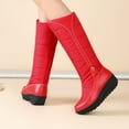 thumbnail image 4 of Bnwani Women Boots Knee High Boots Toe Mid-Heel Thick Knee-High Casual Snow Boot Red Size 9, 4 of 9