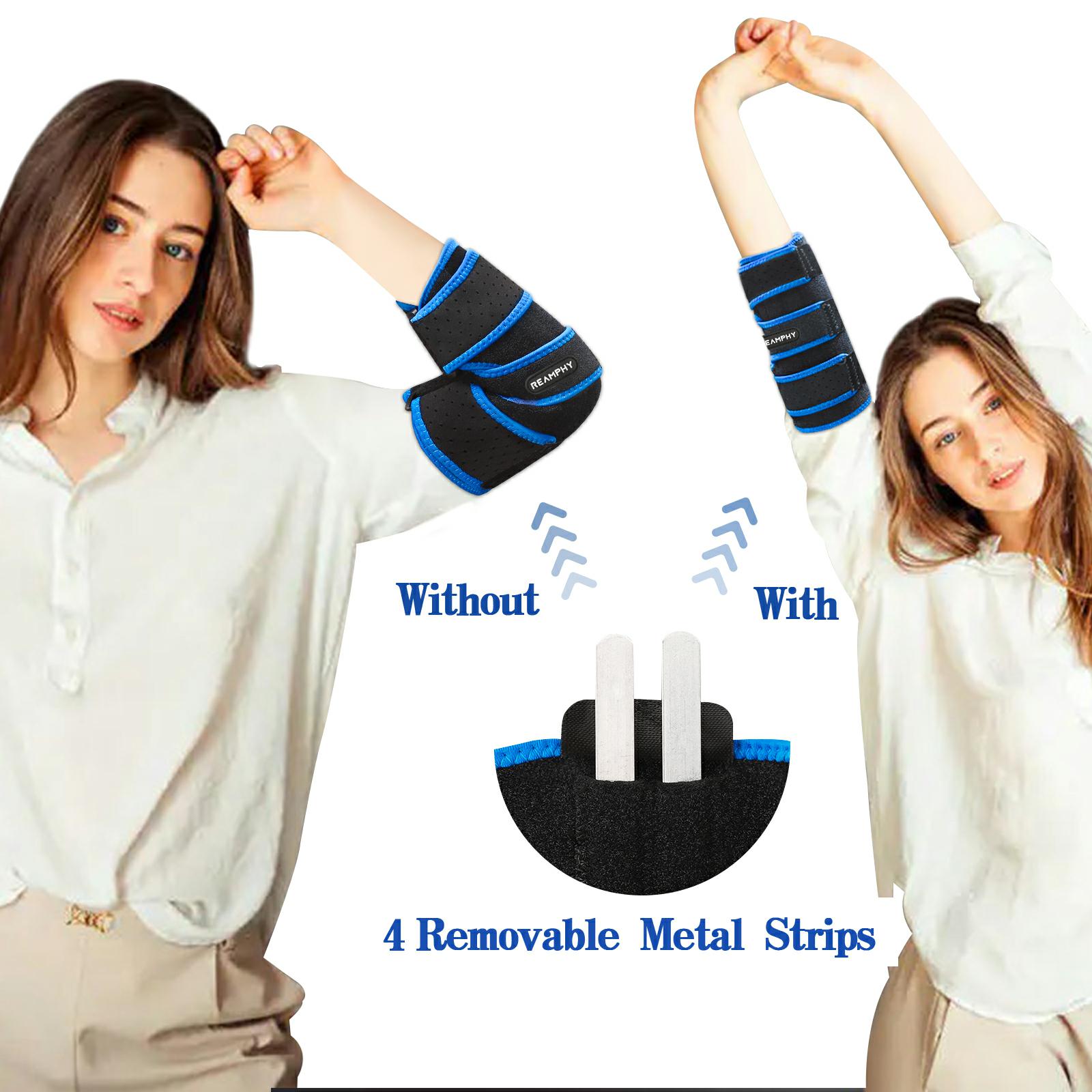 Reamphy Elbow Brace Comfortable Night Sleep, Cubital Tunnel Syndrome, Ulnar Nerve entrapment Relief Pain and Tendonitis, Arm Straightener Fit Men ＆ Women (Small Blue)