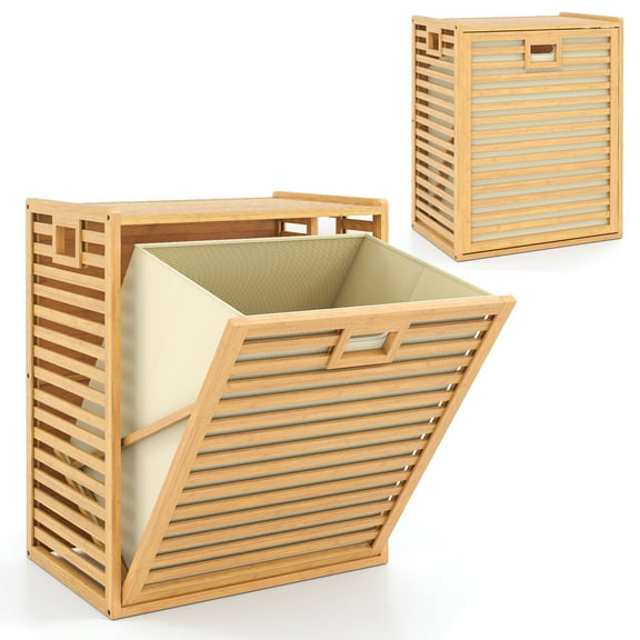 Gymax Large Tilt-out Laundry Hamper w/ Wide Top & Tilt-out Basket Side Handles