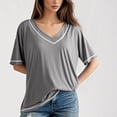 thumbnail image 2 of Jamicy Hauts à Manches Courtes pour Femmes Tenues de Printemps T-Shirts à Manches Courtes Col en V Contrasté, 2 of 7