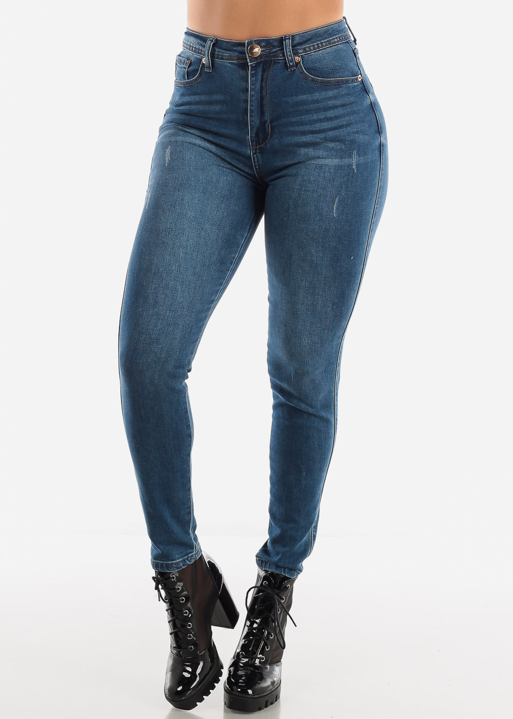 Womens Juniors High Waisted Dark Skinny Jeans - 5 Pocket Denim Jeans - Stretchy Denim Pants 11068O - image 1 of 3