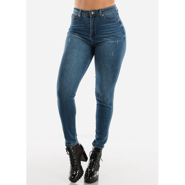 Womens Juniors High Waisted Dark Skinny Jeans - 5 Pocket Denim Jeans - Stretchy Denim Pants 11068O