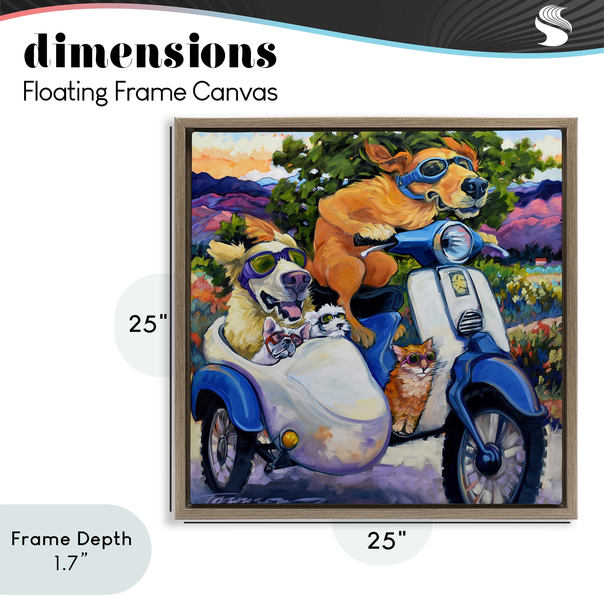 Stupell Industries All Doggled Up Sidecar Brown Framed Floater Canvas Wall Art, design by CR Townsend
