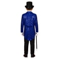 thumbnail image 2 of TiaoBug Children's Magician Outfits 4Pcs Long Sleeve Sequins Tailcoat with Hat Magic Wand Gloves Set Blue 14, 2 of 7