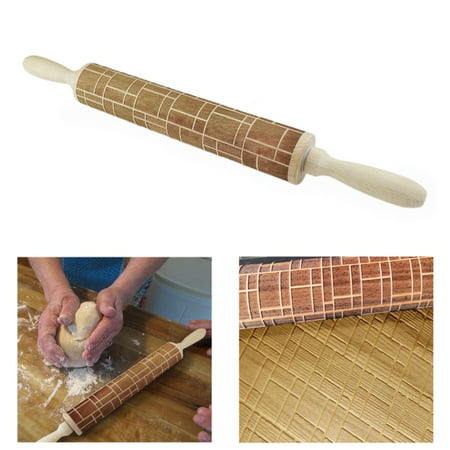 Reactionnx Embossed Rolling Pins Cookies - Mondrian Type Design Engraved Patterned Embossing Carved Decorative Natural Wooden 3D Tool for Kitchen Pastry Dough Fondant Cake