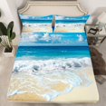 thumbnail image 2 of Homewish Summer Beach Kid Queen Sheet Sets, Marine Ocean Waves Girl Boy Flat Sheet, 4pcs, 2 of 7