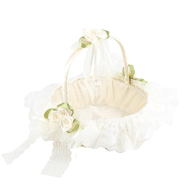 Ouitble Flor Romántica del Cordón, Cesta Nupcial del Bowknot del Cordón del Satén De La Cesta De La Muchacha para La Decoración del Banquete De Boda