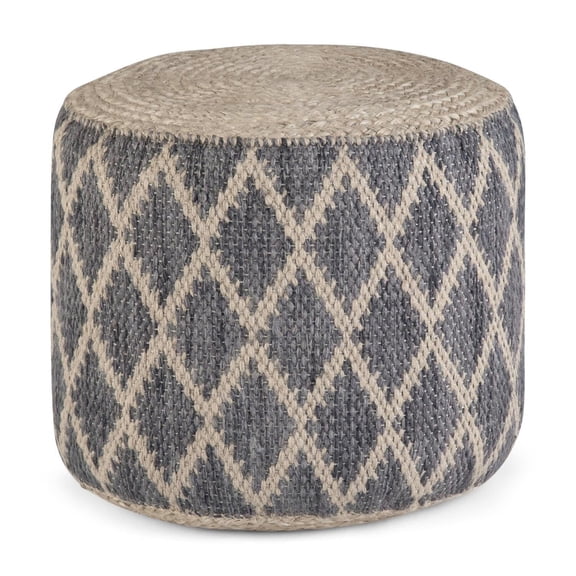 Simpli Home Edgeley 18 inch Wide Boho Round Pouf in Grey and Natural Handwoven Jute and Cotton