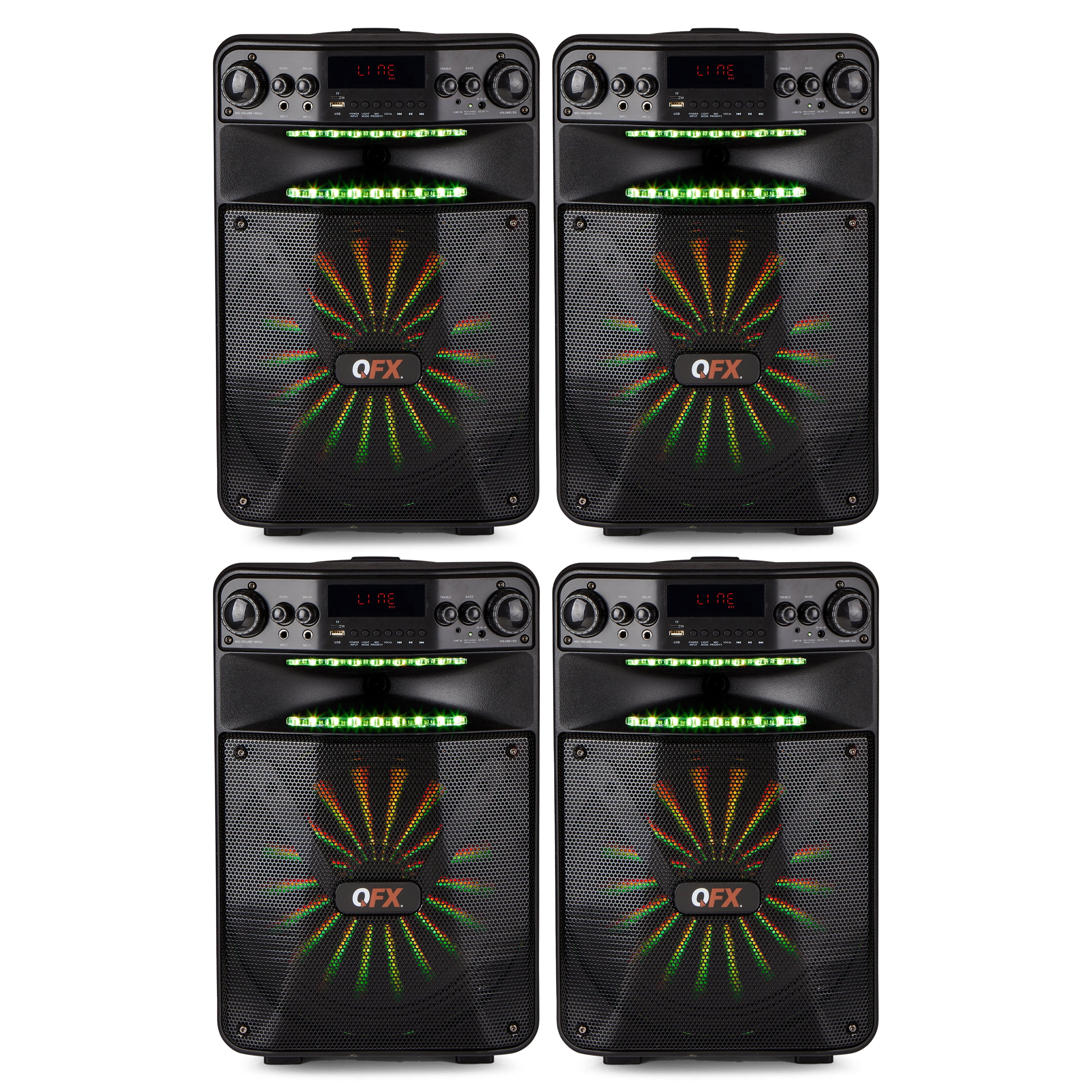 QFX 12" Bluetooth Rechargeable Speakers w/ LED Lights & Smart App Sync