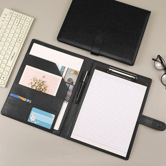 HLONK Leather Portfolio A4 Document Folder Legal Pad Padfolio Professional Writing Letter Notepad Clipboard Sleeve Organizer Resume Folio Binder for Men&Women