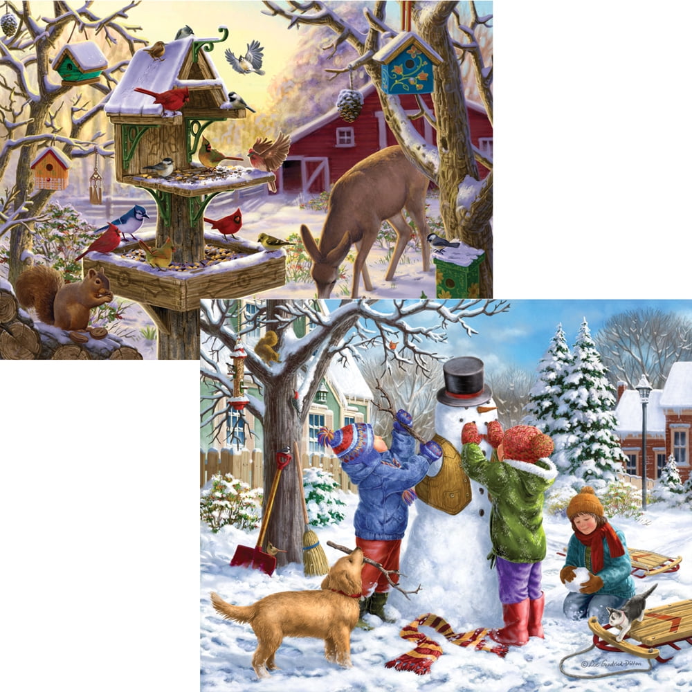 Bits and Pieces Jigsaw Puzzles Snowy Winter Collection 300 Piece for Adults 2-Pack 18" x 24"