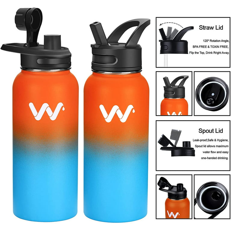 Buy 32oz Stainless Steel Water Bottle, Extra Three Lids - Straw, Flip and  Carabiner Caps, Double Walled & Vacuum Insulated, BPA Free, Powder Coated  Online at desertcartINDIA