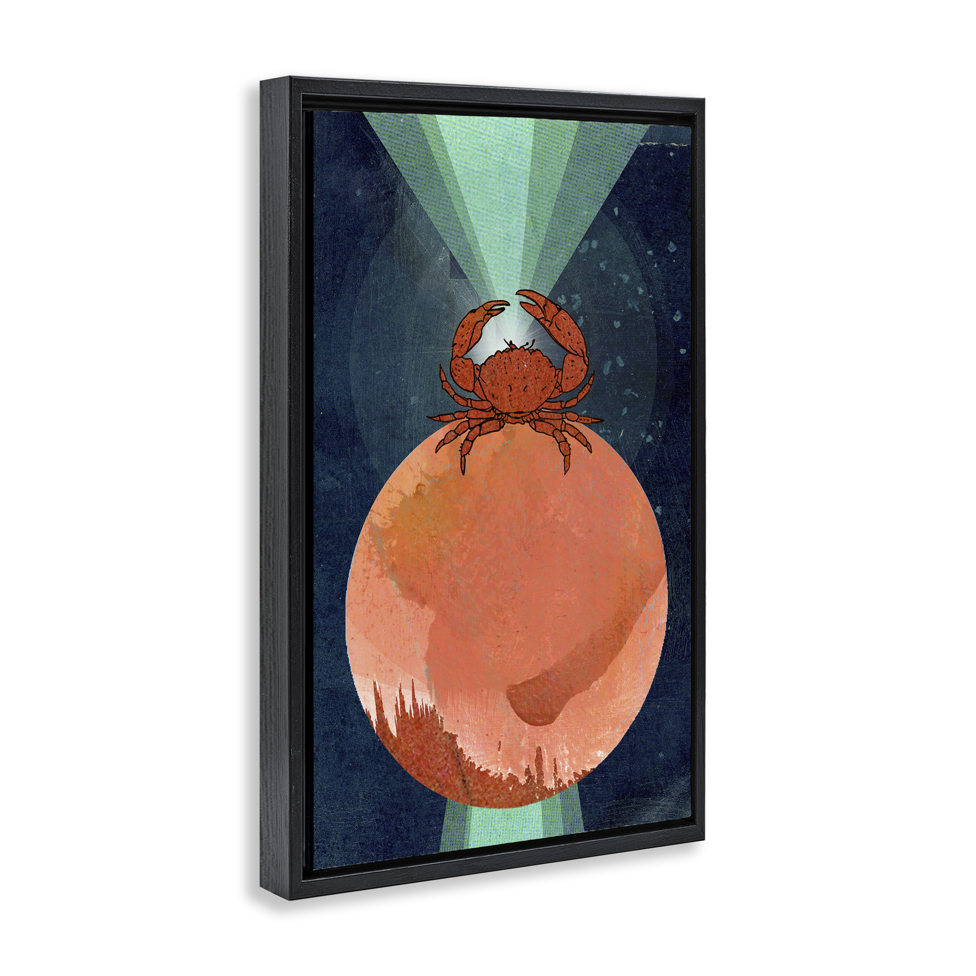 Stupell Industries Surreal Crab on Sphere Animals & Insects Painting Black Floater Framed Canvas Art Print Wall Art, 21 x 31