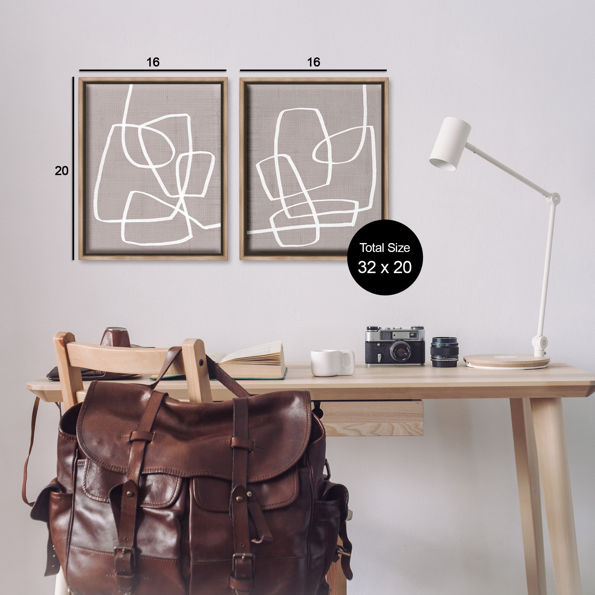 Stupell Industries Minimal Abstract Busy Line Abstract Painting Brown Floater Framed Canvas Art Print Wall Art, 17 x 21, Set of 2