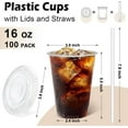 thumbnail image 2 of 100 Pack 16 oz Clear Plastic Cups with Lids and Straws, Disposable Plastic Coffee Cups with Lids for Iced Coffee, Cold Beverages, Smoothies and To-Go Drinks, 2 of 4