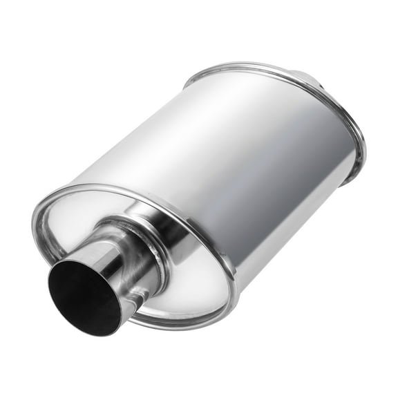 Exhaust Resonator Universal 3'' Inlet/Outlet for Cars Trucks, Oval Muffler Shape Stainless Steel Straight-Through Performance, Overall Length 13.8", Silver