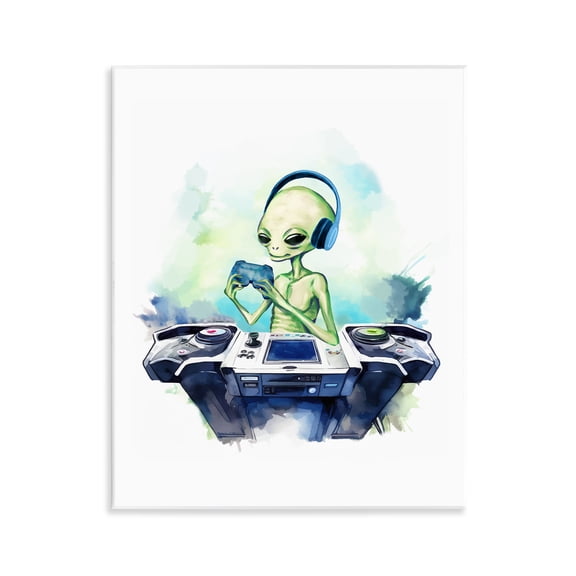 Stupell Industries Tech Alien Playing Video Games Fantasy & Sci-Fi Painting Unframed Art Print Wall Art, 11 x 14