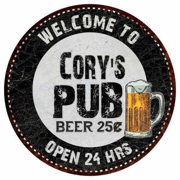 Cory's Pub 12" Round Metal Sign Beer Bar Black Wall Décor Gift 200120039048
