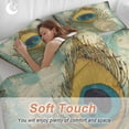 thumbnail image 4 of 3 Piece Teal Peacock Feathers Duvet Cover Set Twin Size, Microfiber Comforter/Quilt Cover with Corner Ties and 2 Pillowcases, Retro Abstract Art Watercolor All Season Soft Bedding with Zipper Closure, 4 of 8