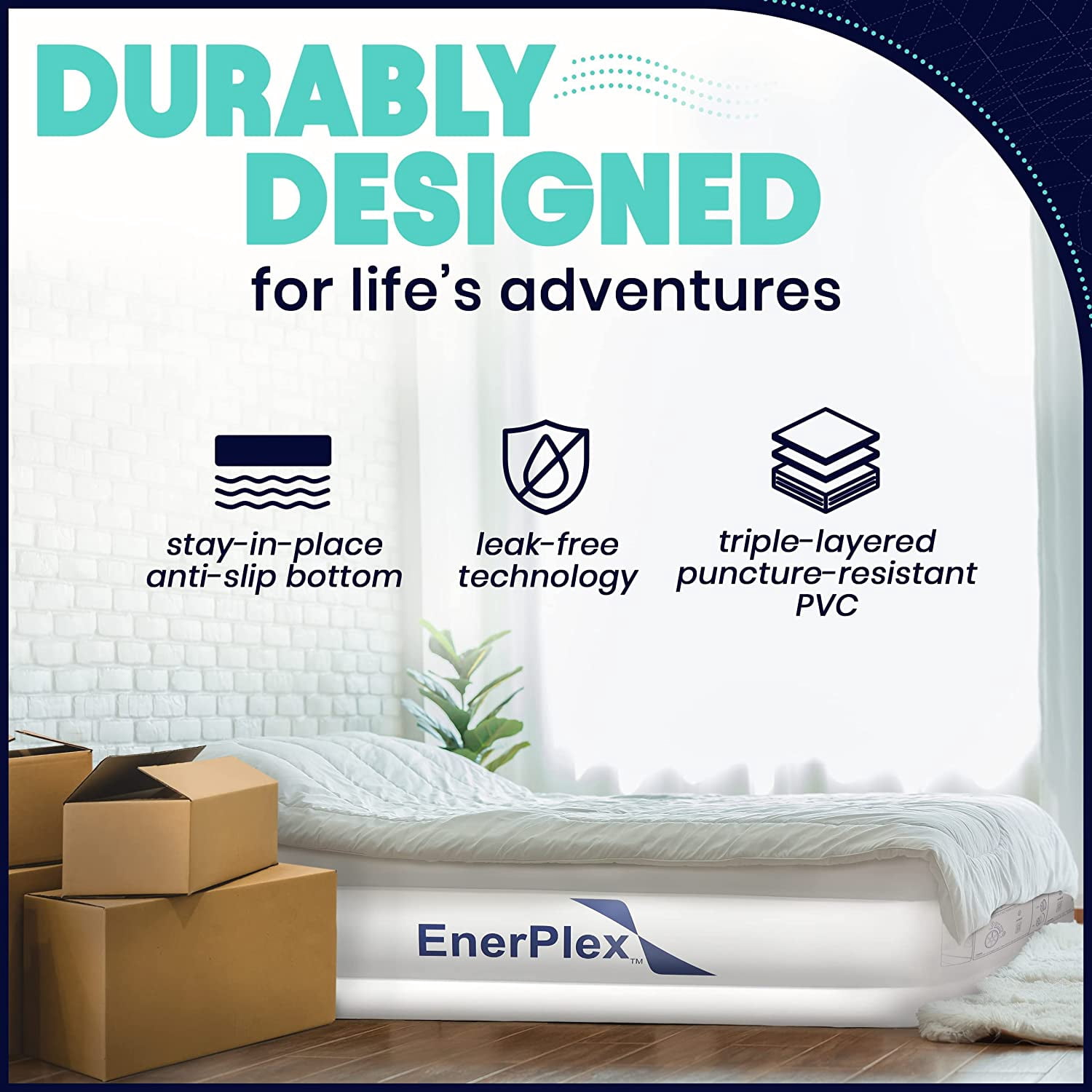 EnerPlex Air Mattress with Built-in Pump - Double Height Inflatable Mattress for Camping, Home & Portable Travel - Twin, 18 Inch