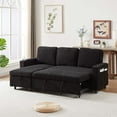 thumbnail image 3 of Reversible Sleeper Sectional Sofa Bed, Convertible Corduroy L-Shaped Pull Out Couch Bed with Storage Chaise/Cup Holder for Living Room, Apartment, Small Space, Black, 3 of 9
