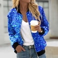 thumbnail image 2 of XIAONU Womens Glitter Zip Up Bomber Jacket Casual Club Stand Collar Long Sleeve Outerwear, 2 of 5