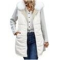 thumbnail image 3 of YOIAVAIOY Women Long Puffer Vests Reversible Hooded Sherpa Jacket Sleeveless Zip Up Winter Coat Fall Vests Outerwear White XL, 3 of 10
