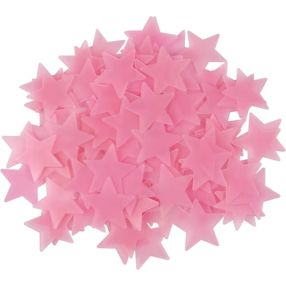 100 Pcs Pink Glow in The Dark Luminous Stars Fluorescent Noctilucent Plastic Wall Stickers Murals Decals for Home Art Decor Ceiling Wall Decorate Kids Babys Bedroom Room Decorations