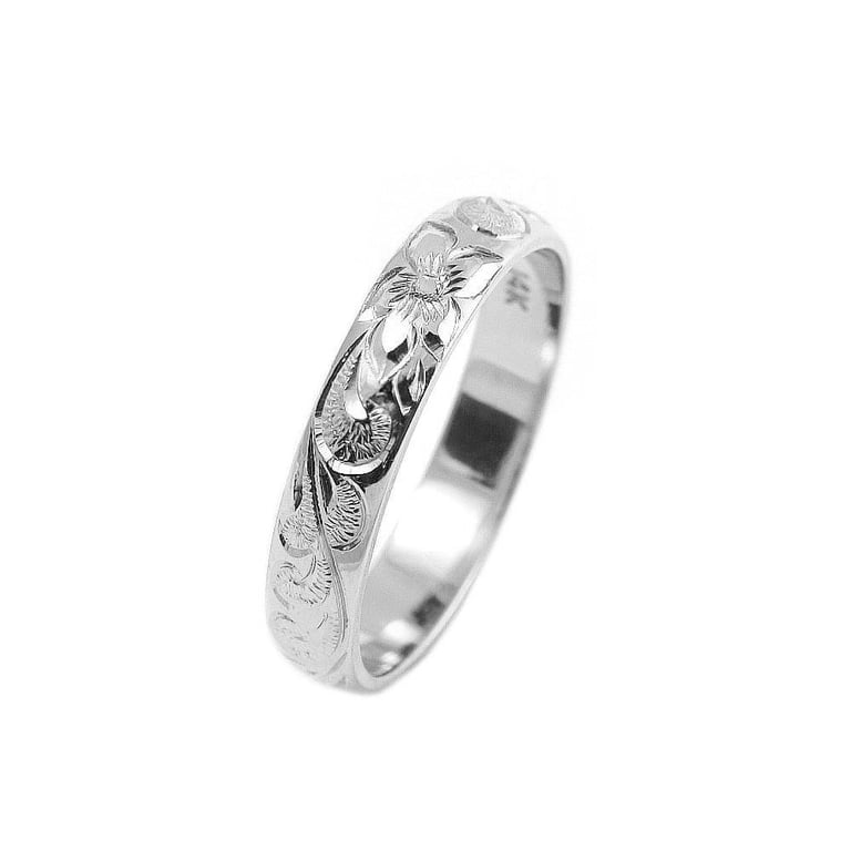 Hawaiian Heirloom Jewelry 6mm Gold Ring Hand Engraved Scroll Wave Pattern