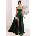 thumbnail image 4 of Vestido de fiesta Stylefun, satén verde oliva, línea A con abertura y bolsillos, 4 of 7