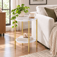 thumbnail image 6 of Real Sintered Stone Sofa Side Coffee Table Double Tiers Round Table Gold Frame, 6 of 13