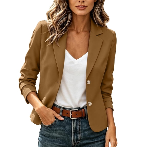 CHUMUD Women's Short Suit Jacket Two Button Lapel Blazer Casual Business Jacket Slim Fit Formal Office Wear, S-2XL