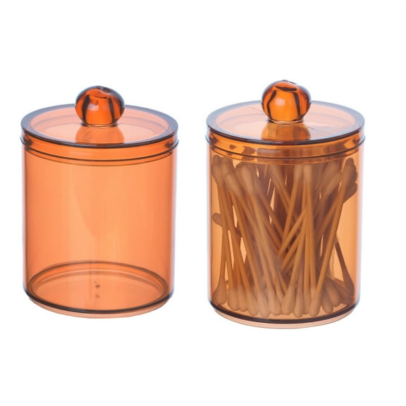 Qtip Holder,Plastic Cotton Swab Ball Pad Holder,Floss Holder,Qtip Jar Clear Makeup Organizer,Bathroom Organizers and Storage,Bathroom Containers Dispenser(Brown 4*3in 10oz)from ANMUYUM