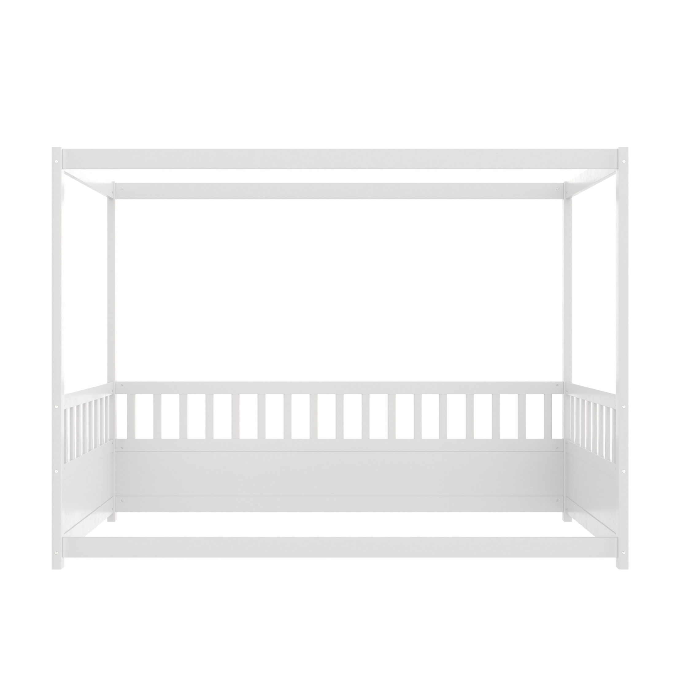 Noble House Twin Size Montessori Canopy Floor Bed with 21.45" Guardrails, Bed Frame for Kids, White