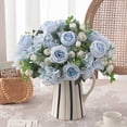 thumbnail image 5 of Green Peony Artificial Flowers for Decoration Faux Rose Fake Bouquet Silk Arrangements Table Centerpiece for Vase Cake Topper Bridal Baby Shower, 5 of 7