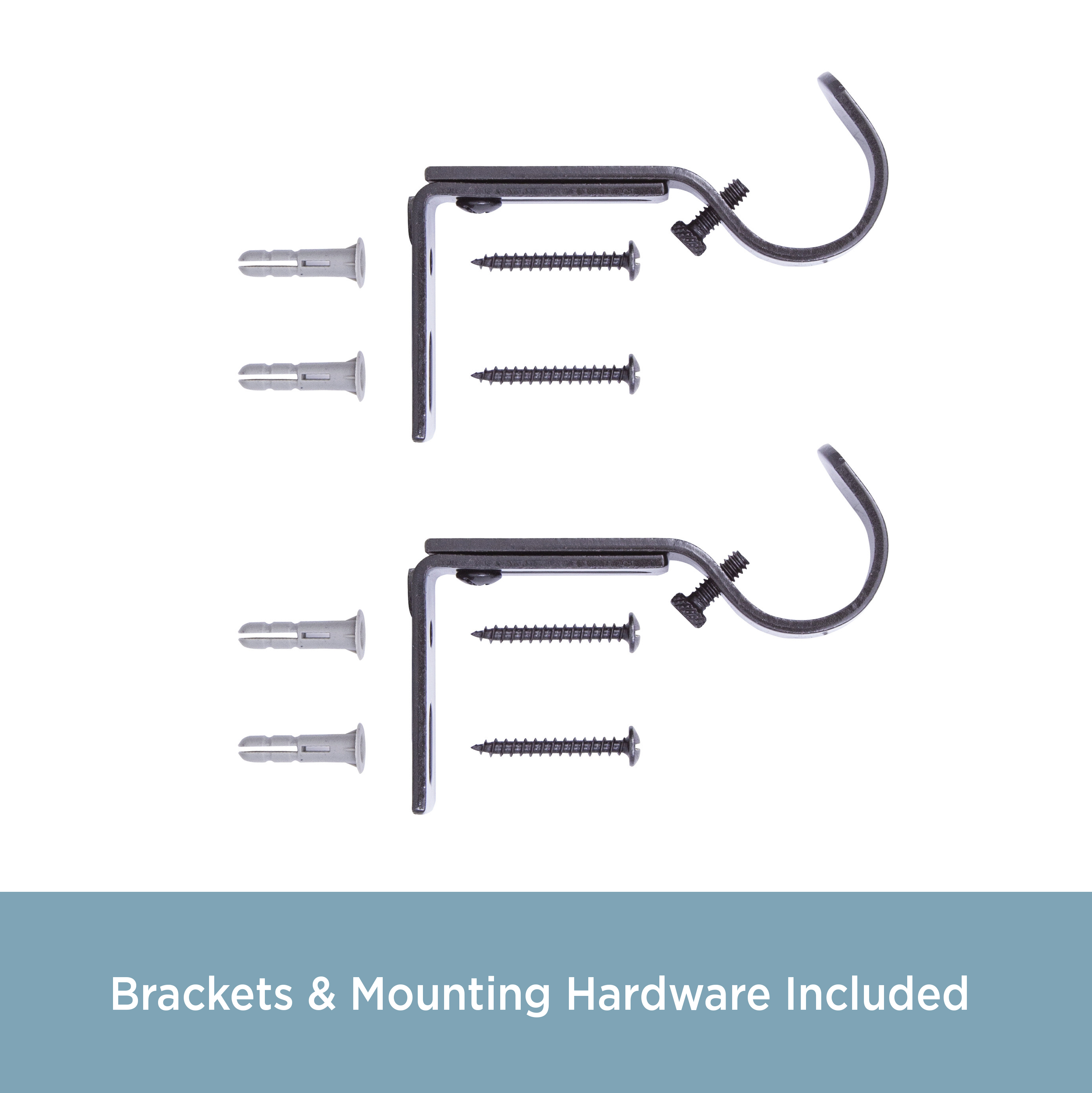 Kenney Adjustable Steel Curtain Rod Brackets Set, 1" Diameter, 3.5-4.5" Projection, Brown