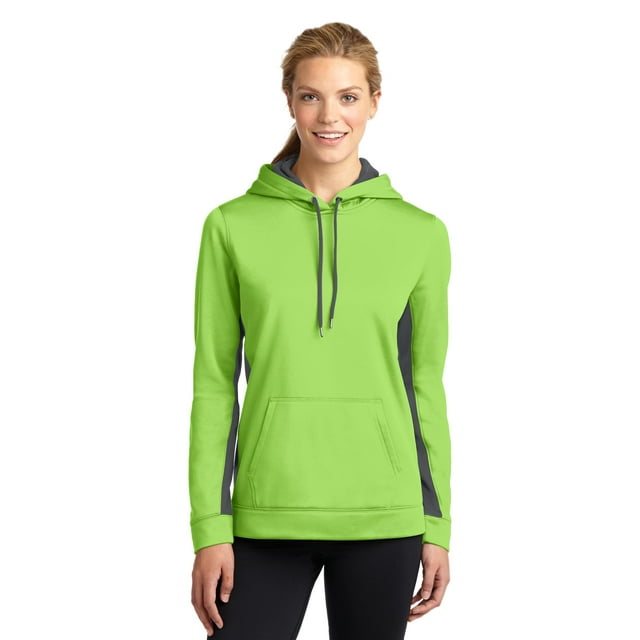Sport-Tek ® Ladies Sport-Wick ® Fleece Colorblock Hooded Pullover. Lst235 Xl Lime Shock/ Dark Smoke Grey