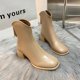 thumbnail image 4 of NECHOLOGY Botas Mujer Zapatos Botines para mujer Moda mujer cuero artificial Color sólido otoño suela gruesa tacones cuadrados cremallera botines cortos zapatos de punta redonda (Khaki, 9), 4 of 5