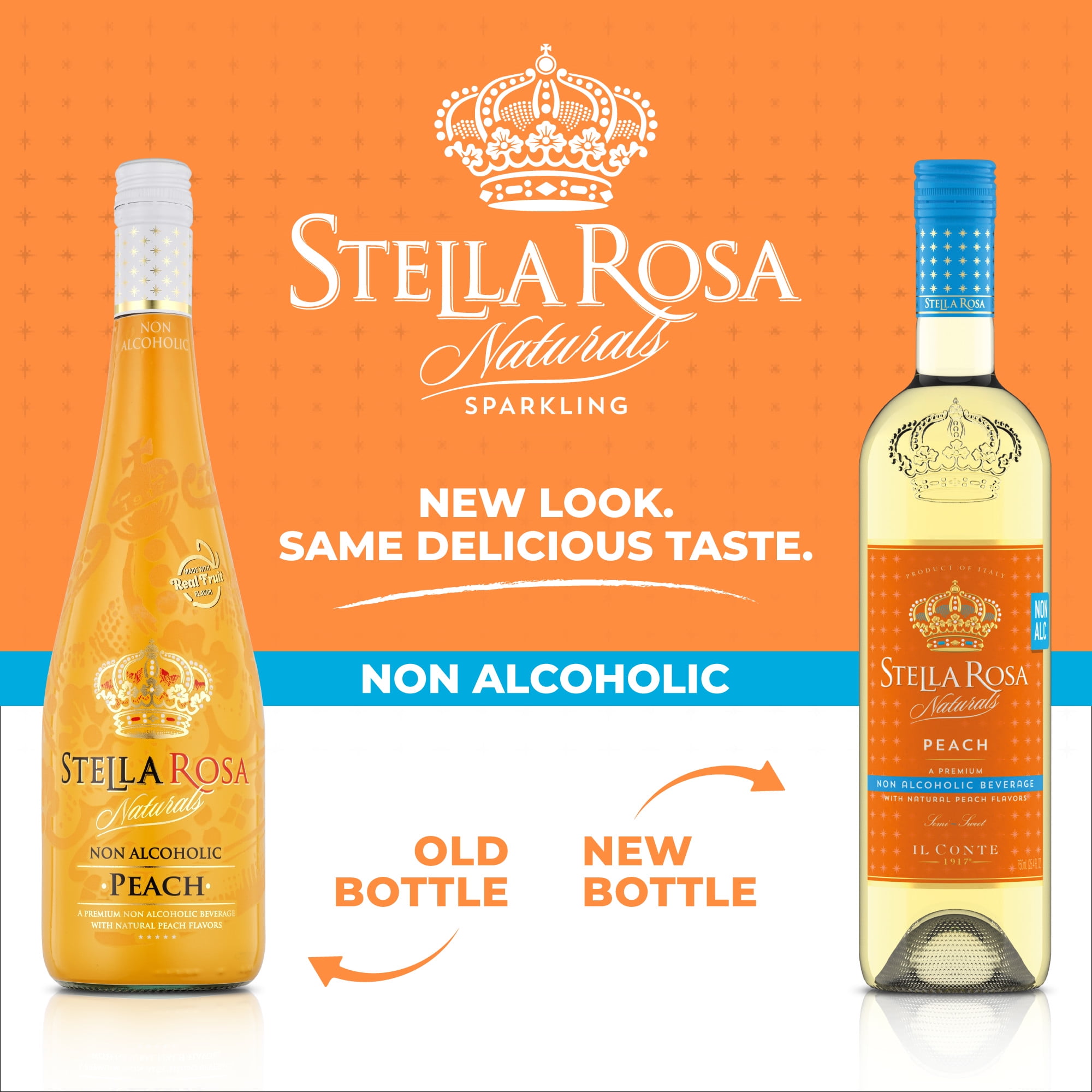 Stella Rosa Naturals Peach Non-Alcoholic Semi-Sweet Wine 750ml Glass Bottle Piedmont Italy
