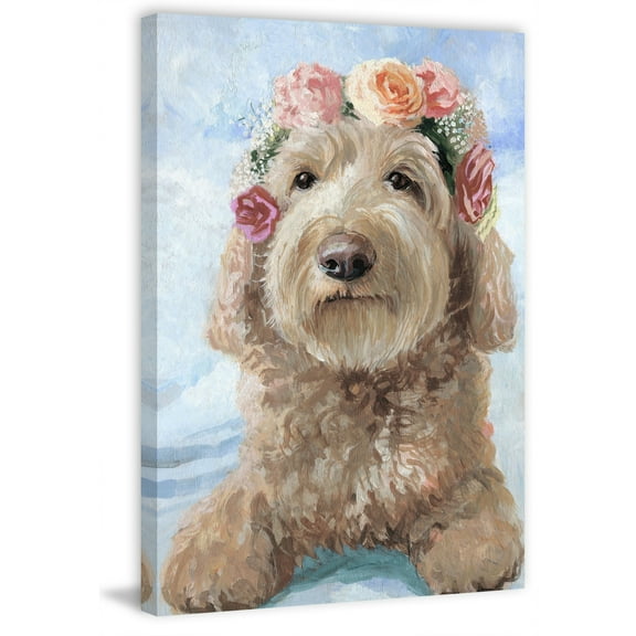 Marmont Hill Floral Doggy Canvas Wall Art