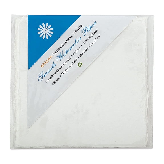 Shizen Professional Watercolor Paper - 8" x 8", Hot Press, Pkg of 5 Sheets