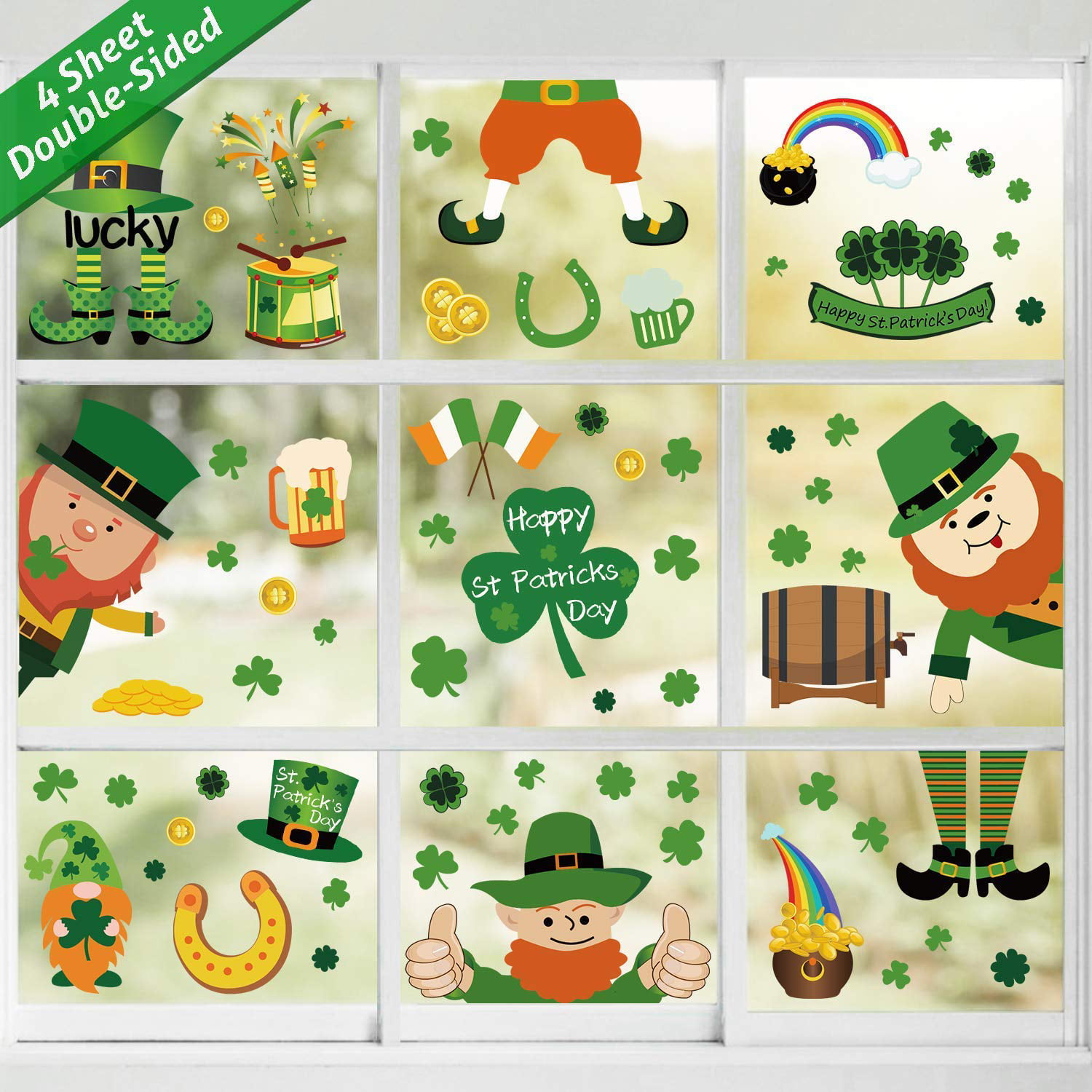 Happy St Patrick's Day Window Sticker Vinyl Irish Shamrock Decorations Decal D 