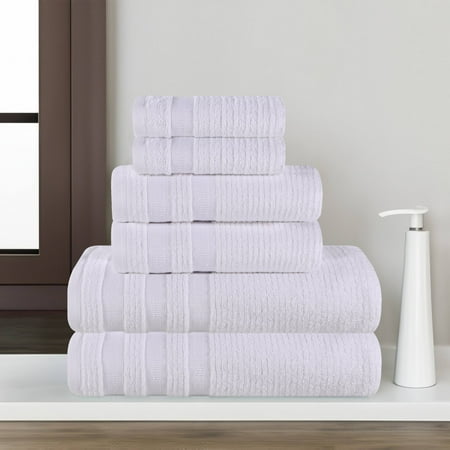 Superior Zero Twist Cotton Ribbed Geometric 6-Piece Towel Set, White