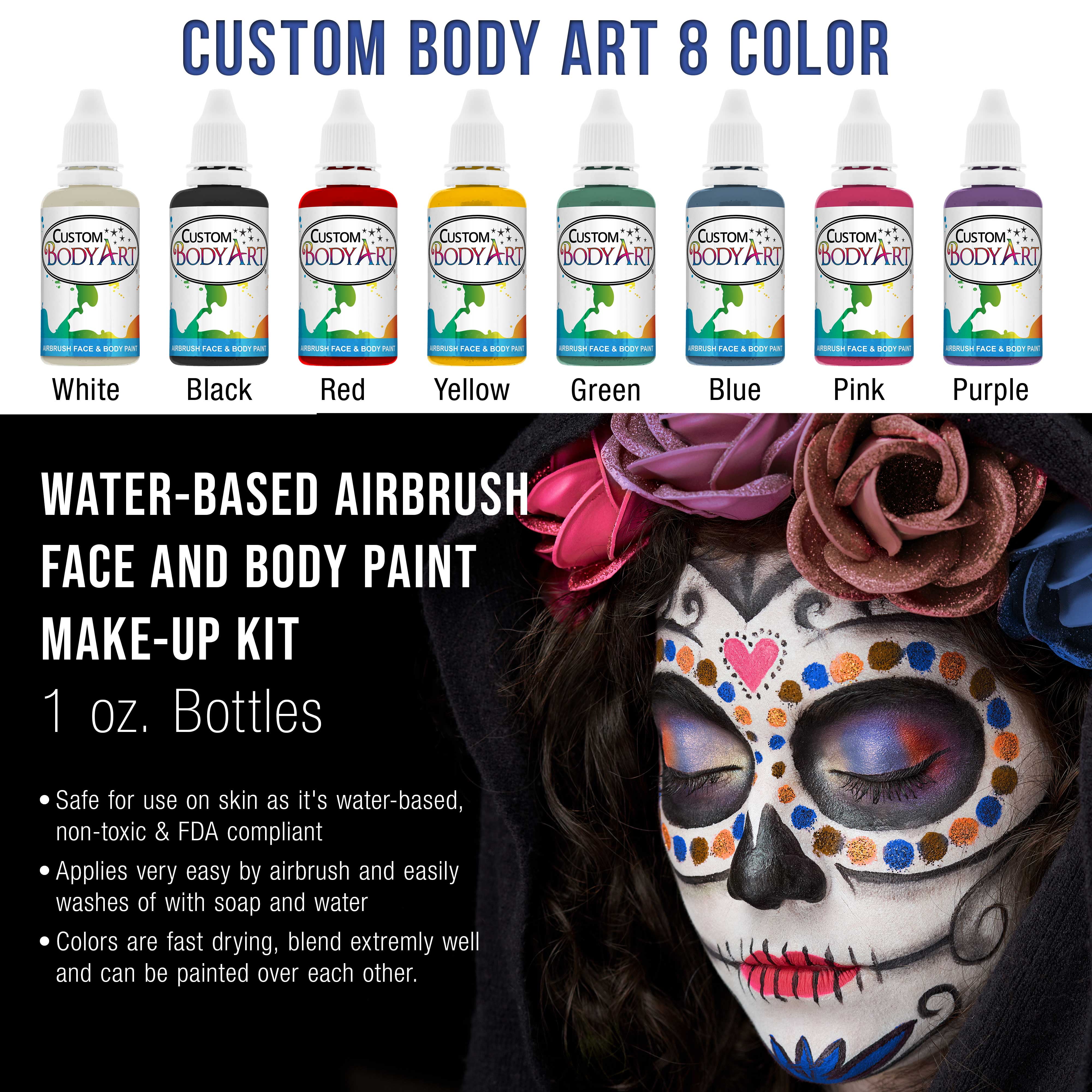 Master Airbrush Airbrushing System Kit with 8 Color Water-Based Face & Body Art Paint Set, Cool Runner II Dual Fan Air Compressor, Pro Gravity Airbrush, Hose - Washable Temporary Tattoo, How to Guide