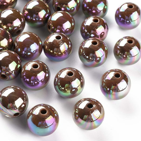 Opaque Acrylic Beads AB color Plated Round Camel 16x15mm Hole: 2.8mm