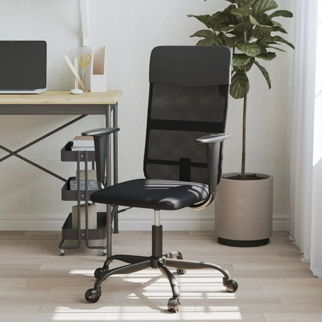 vidaXL Chaise de Bureau Réglable en Hauteur Tissu Maillé Noir et Similicuir