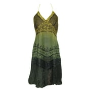 Mogul Women's Tie-Dye Beach Dress Green Backless Halter Evening Dresses