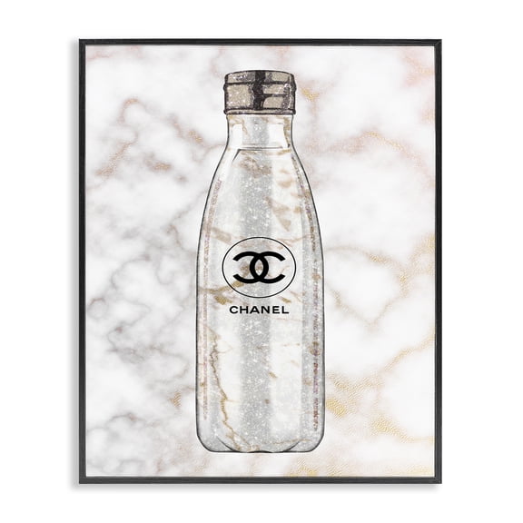 Stupell Industries Contemporary Glam Fashion Water Bottle over Marble Black Framed Giclee Art, 11 x 14, by Ziwei Li