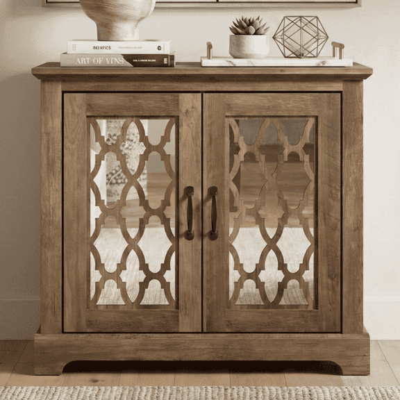 STYLIVIA 2 Door Mirrored Accent Cabinet with Adjustable Shelf 32" H